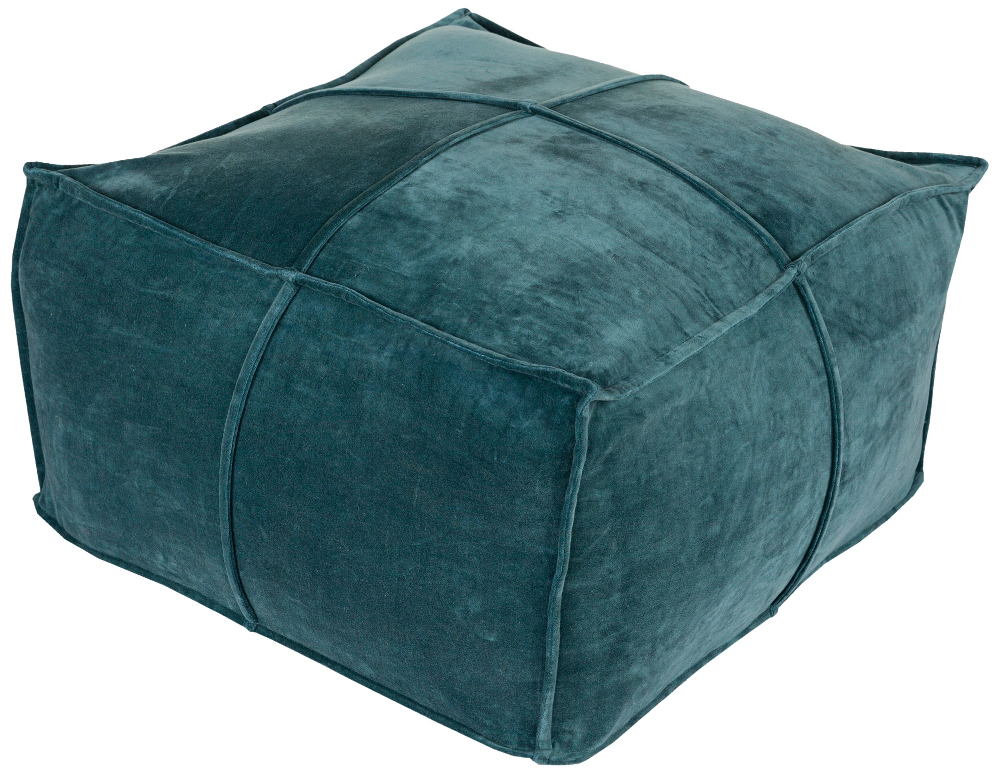 Surya Cotton Teal Velvet Pleated Pouf Ottoman 91H70 Lamps Plus