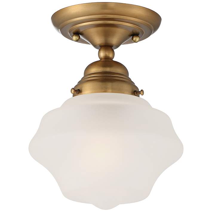 Schoolhouse Floating 7 Wide Brass And Frosted Glass Ceiling Light 91j16 Lamps Plus - Schoolhouse Ceiling Light Brass