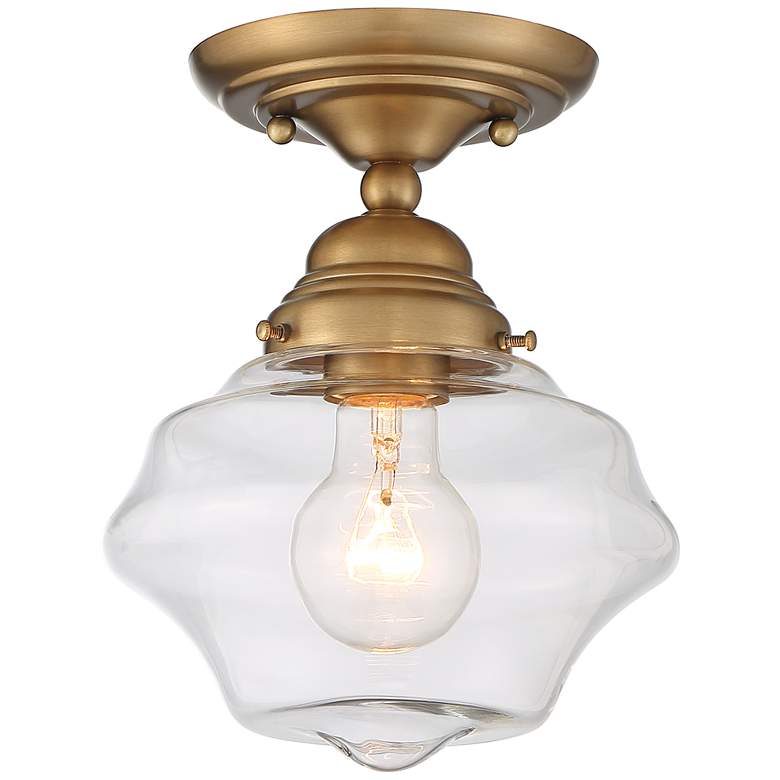 Image 2 Schoolhouse Floating 7" Wide Brass and Clear Glass Ceiling Light