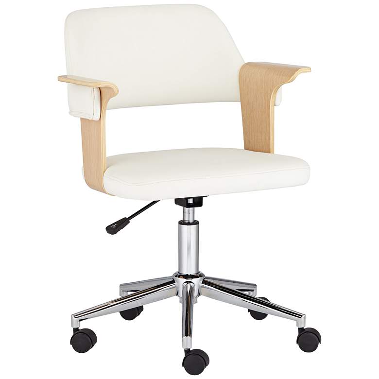 Image 3 Milano White Fabric and Natural Wood Adjustable Swivel Office Chair
