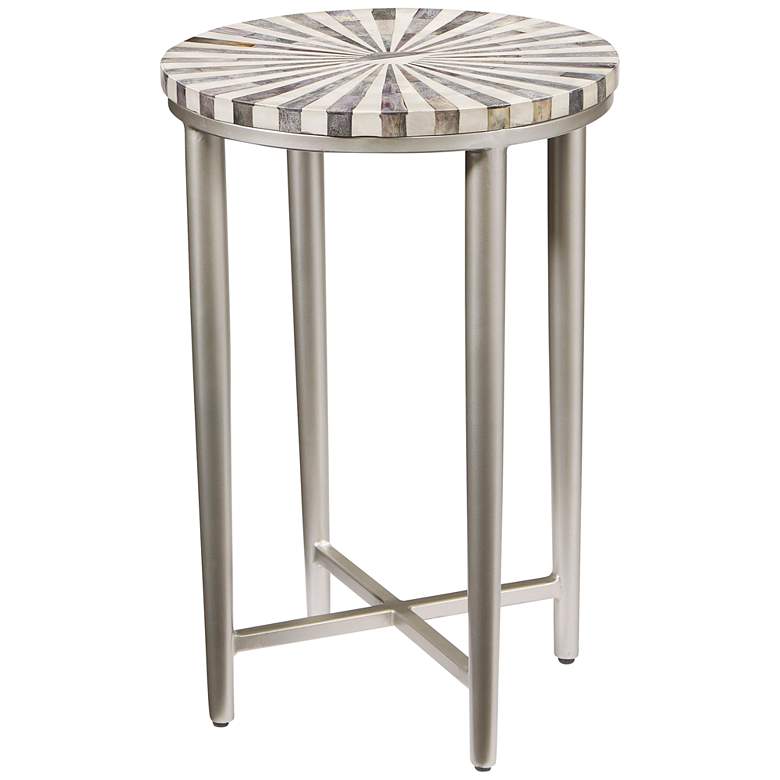 Hannibal 14&quot; Wide Gray Bone and Antique Silver Accent Table