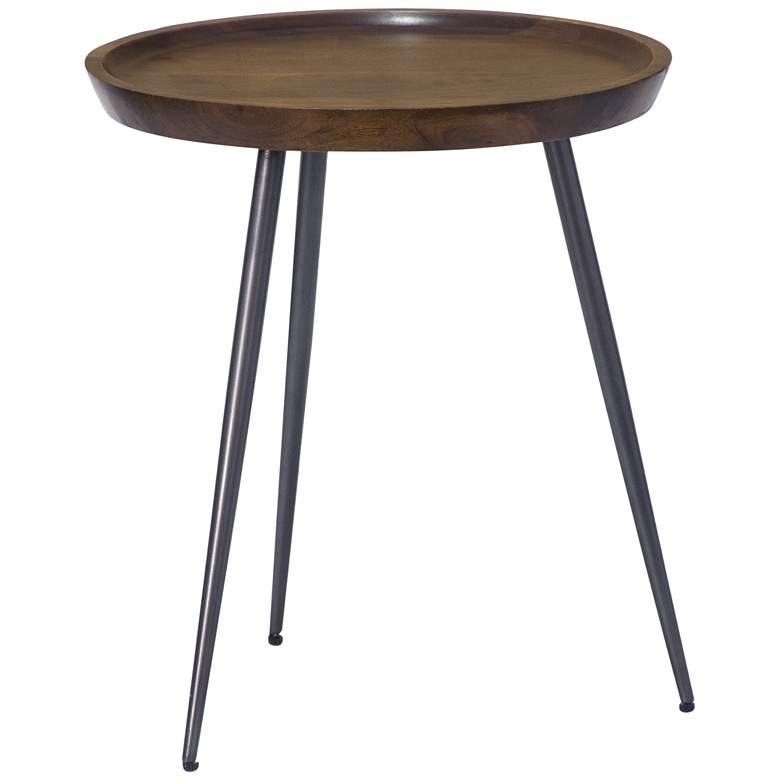 Gina 21&quot; Wide English Brown and Gunmetal Mango Wood Accent Table