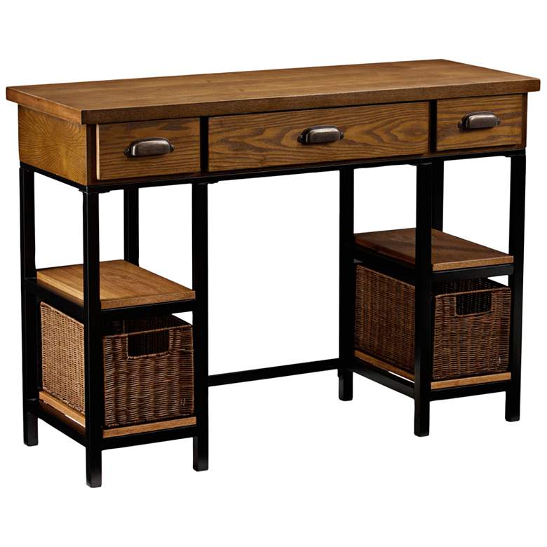 Mirada 42&quot; Wide Natural Brown and Matte Black 3-Drawer Desk