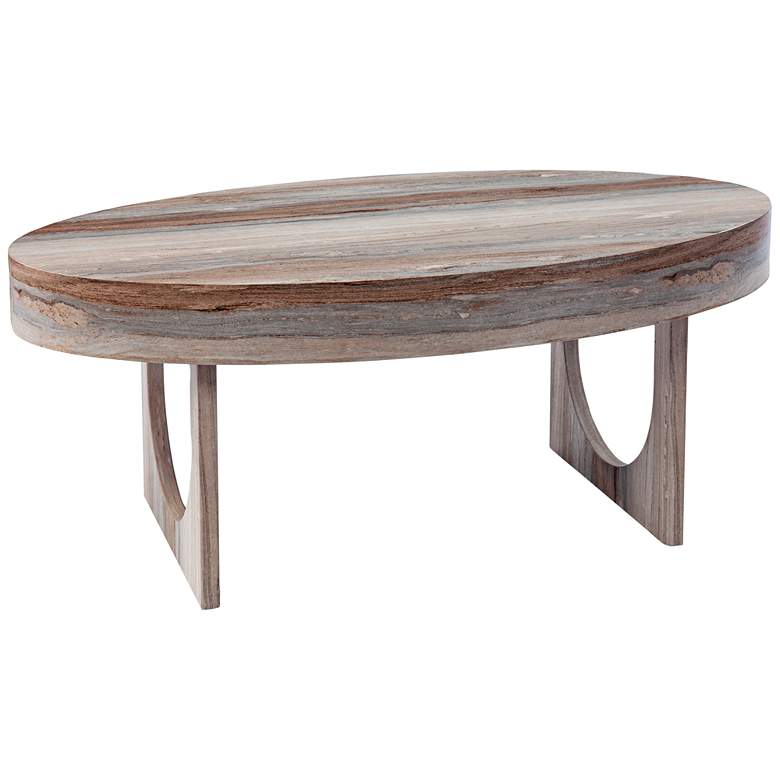 Chadkirk 43 1/4&quot; Wide Brown Faux Marble Oval Cocktail Table