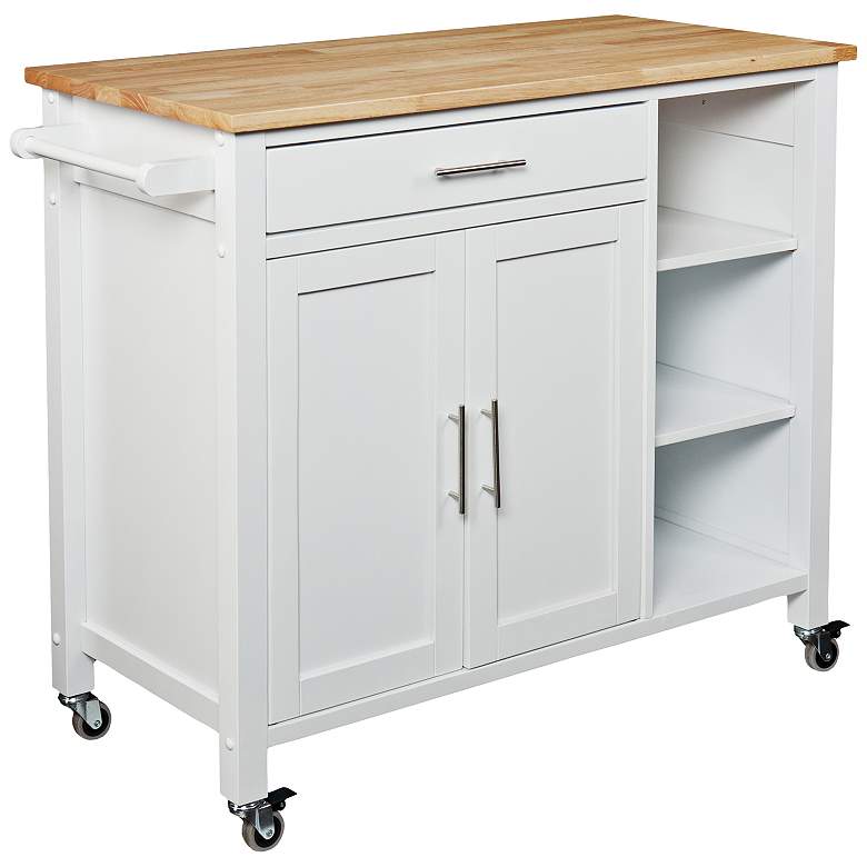 Martinville 42&quot; Wide White and Natural Kitchen Island Cart
