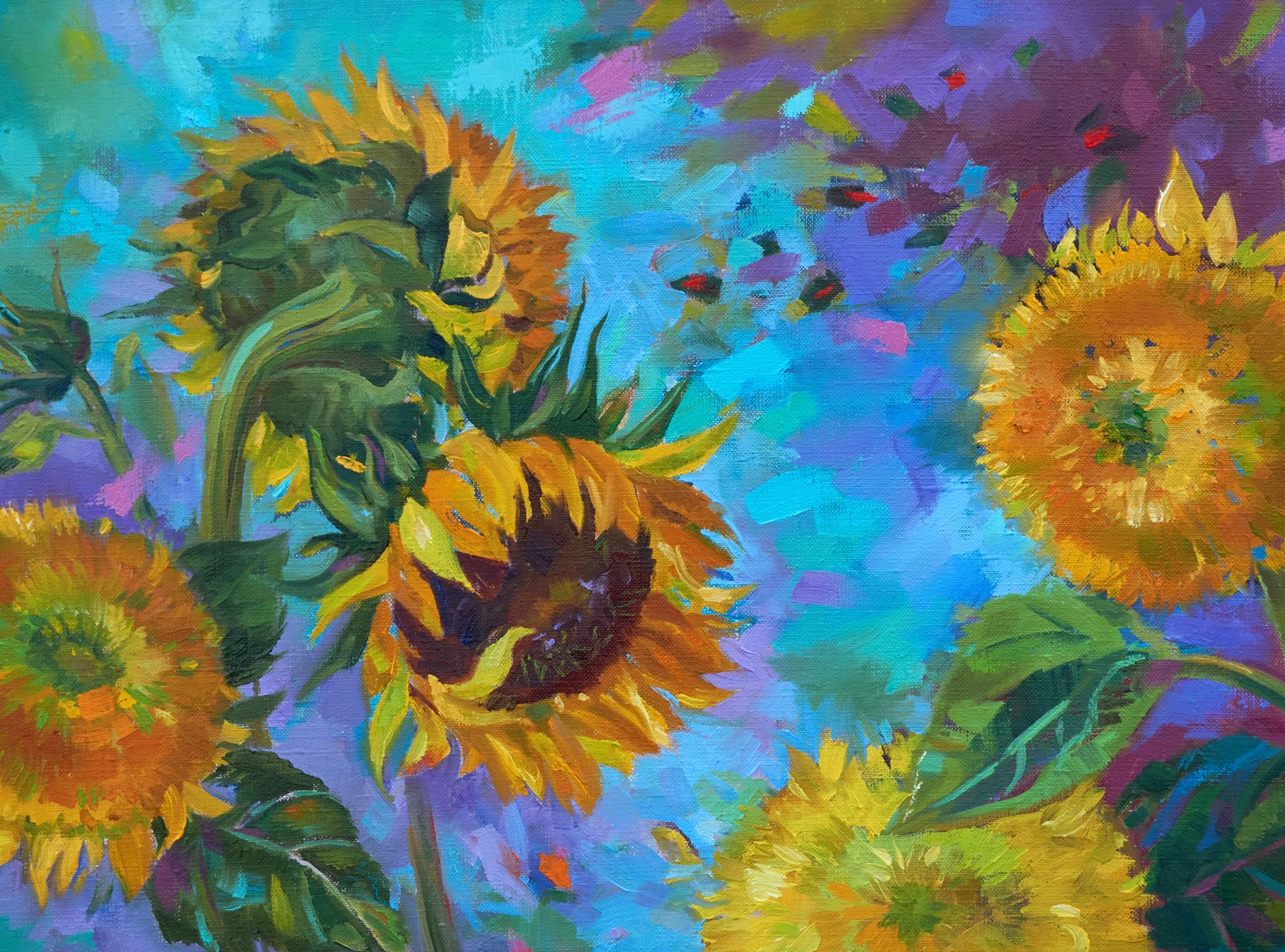 Sunflower On Blue 40 W All Weather Outdoor Canvas Wall Art 91w60 Lamps Plus