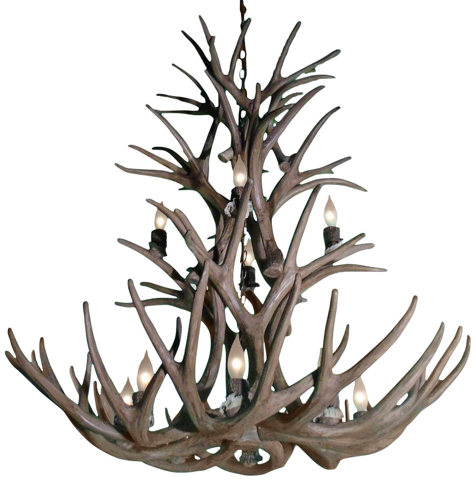 Reproduction Antler 29"W Natural Brown 9-Light Chandelier