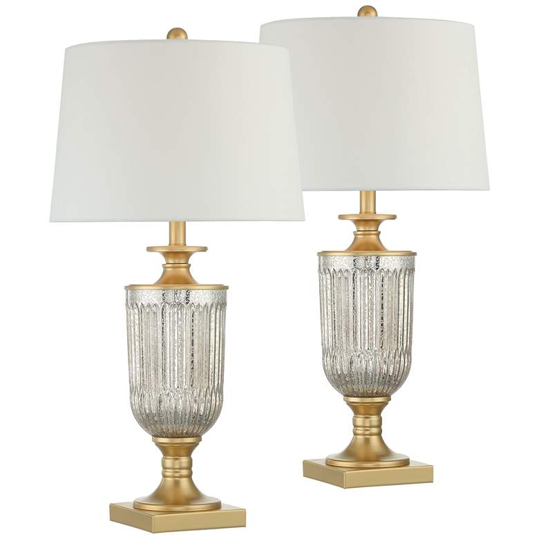 Dawn Gold and Glass Pedestal Table Lamps Set of 2