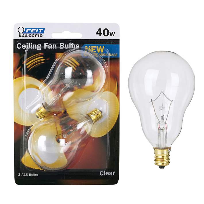 40 Watt Candelabra Base 2 Pack A15 Clear Ceiling Fan Bulb 92037 Lamps Plus - What Watt Bulb For Ceiling Fan