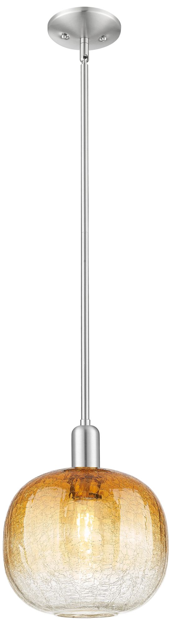 Innovations Lighting Downtown Brookhaven Sphere 10"w Satin Nickel Pendant W/ Amber Shade In Gold