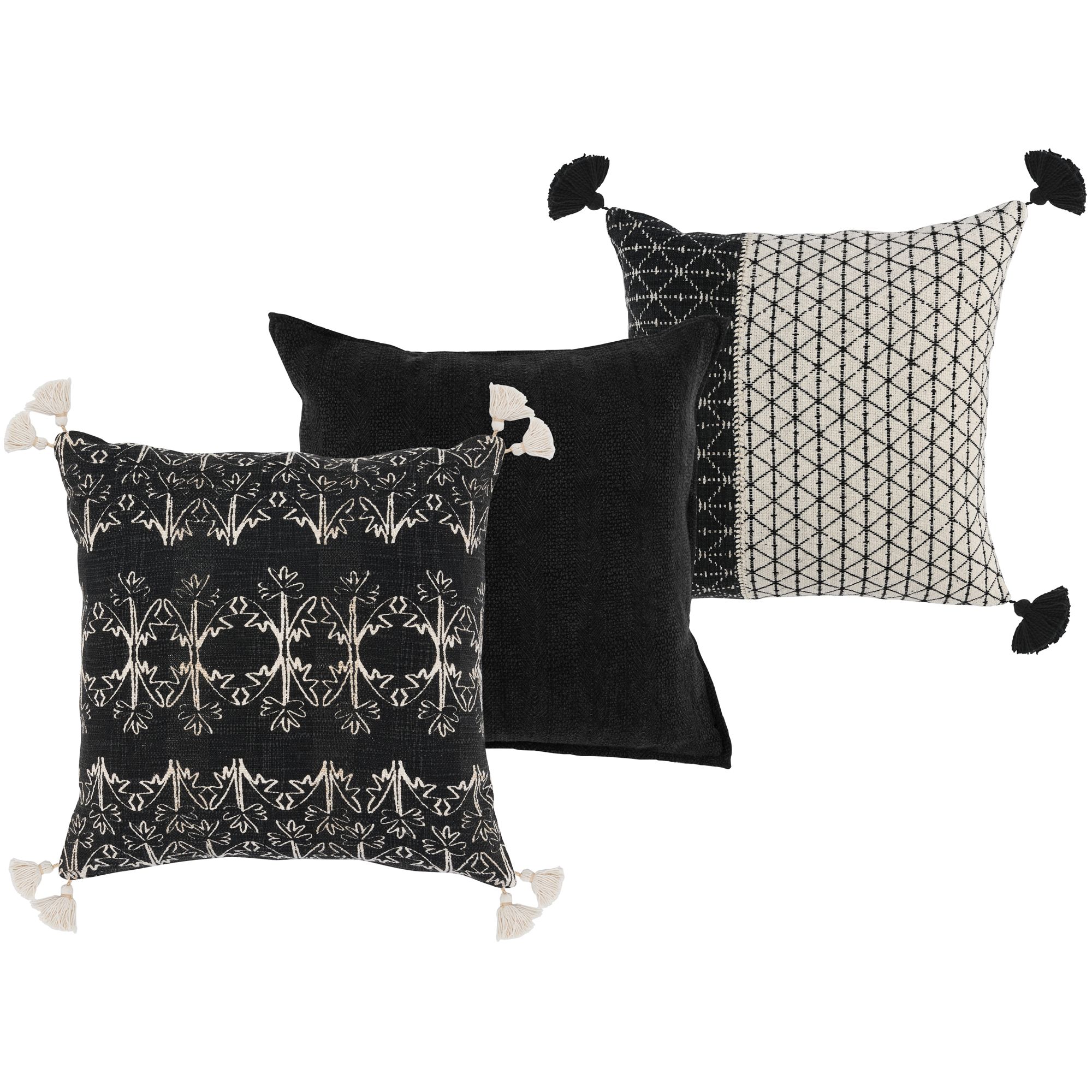 Black and Ivory Square Decorative Pillows Set of 3 922K0 Lamps Plus