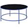 Fontayn 36" Wide Blue Metal Black Glass Round Coffee Table