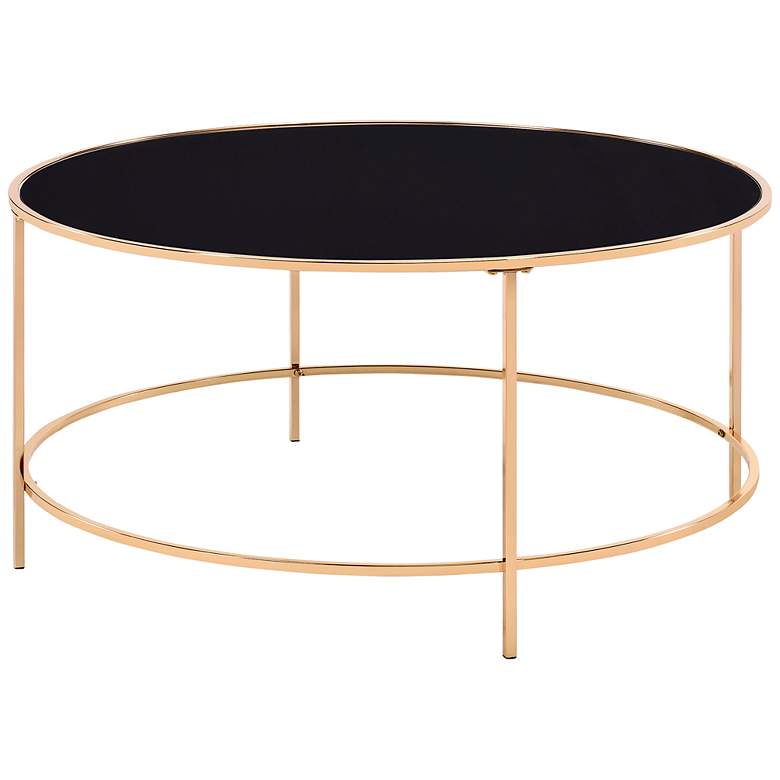 Image 2 Fontayn 36" Wide Gold Metal Black Glass Round Coffee Table