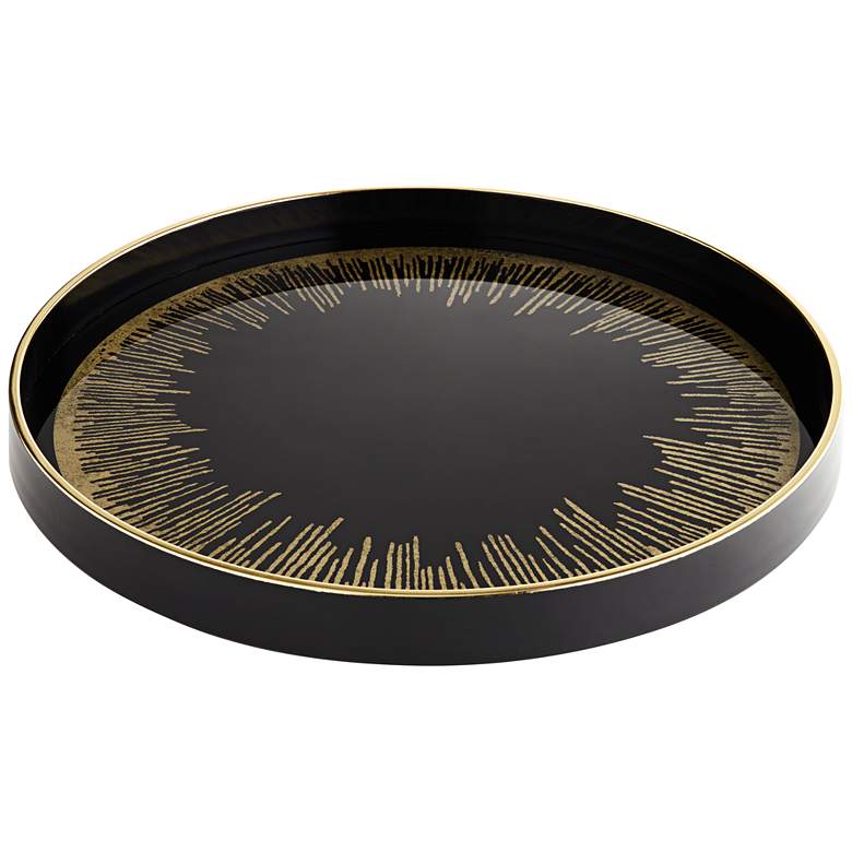 Line Painted Black and Gold Round Decorative Tray
