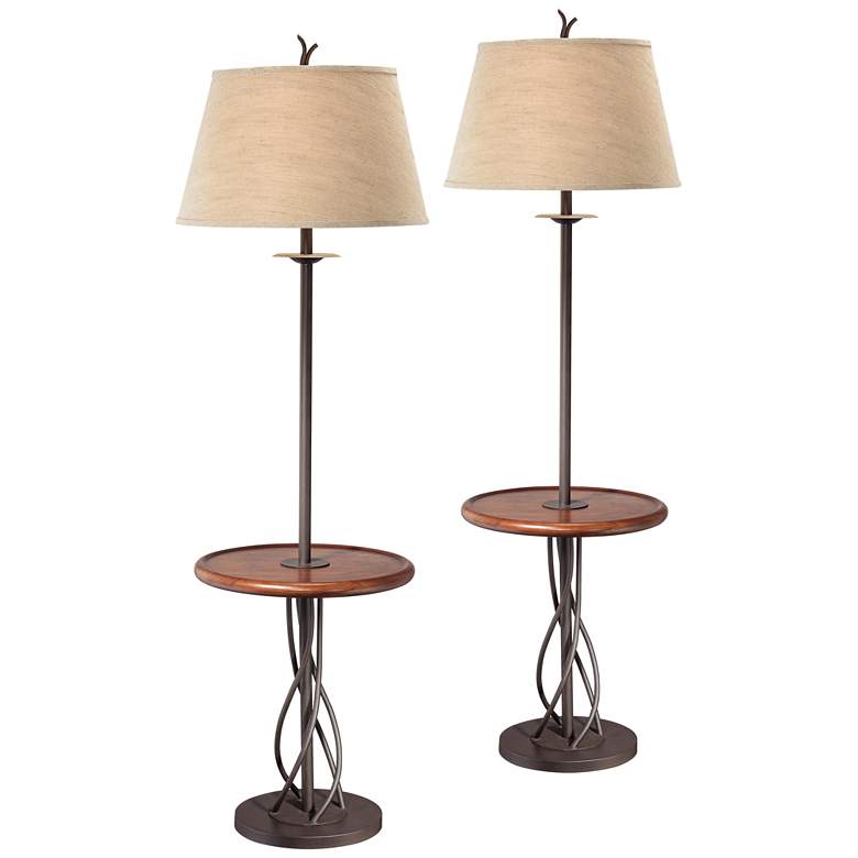 Image 1 Iron Twist Base Wood Tray Table Floor Lamps Set of 2
