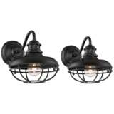 Franklin Park 9&quot;H Black Cage Outdoor Wall Lights Set of 2