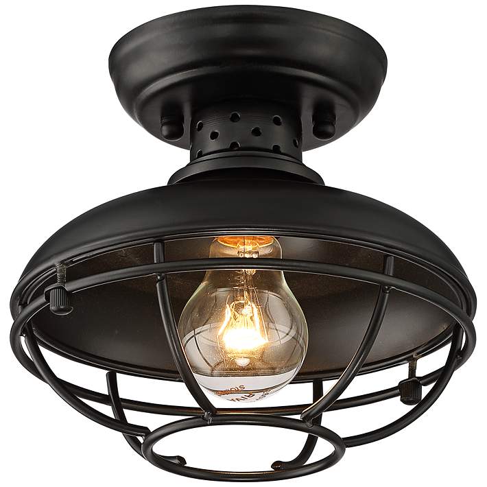 Franklin Park 8 1 2 Wide Black Finish Caged Outdoor Ceiling Light 92w56 Lamps Plus - Porch Ceiling Lights Semi Flush Mount Light Fixtures