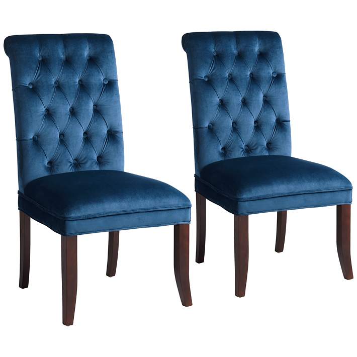 Dillan Modern Blue Tufted Dining Chairs, Blue Patterned Dining Room Chairs