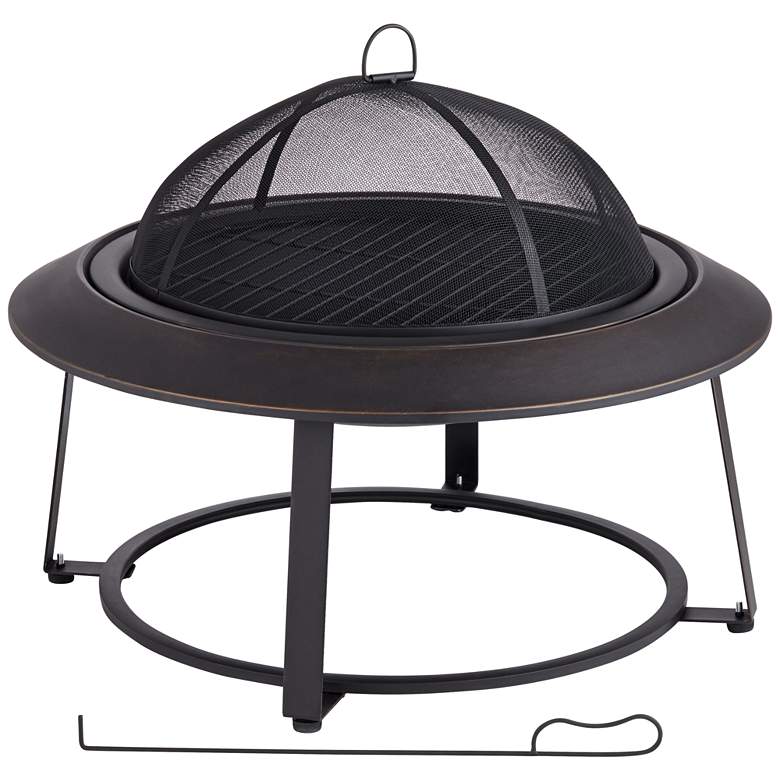Image 3 Orbiter 31.7" Wide Round Wood Burning Fire Pit with Mesh Cover