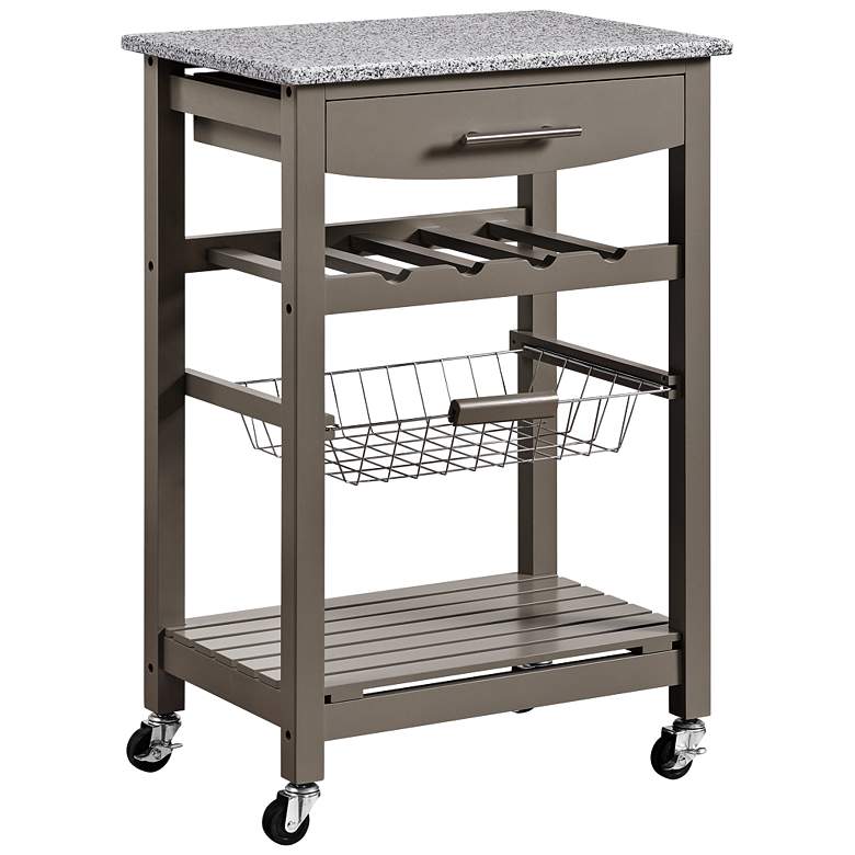 Zoey 22 3/4&quot; Wide Gray Wood and Granite Kitchen Cart