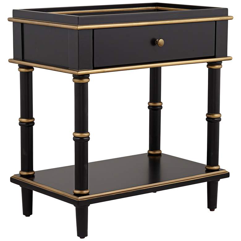 Cason 24&quot; Wide Black and Gold Rectangular Side Table with Drawer