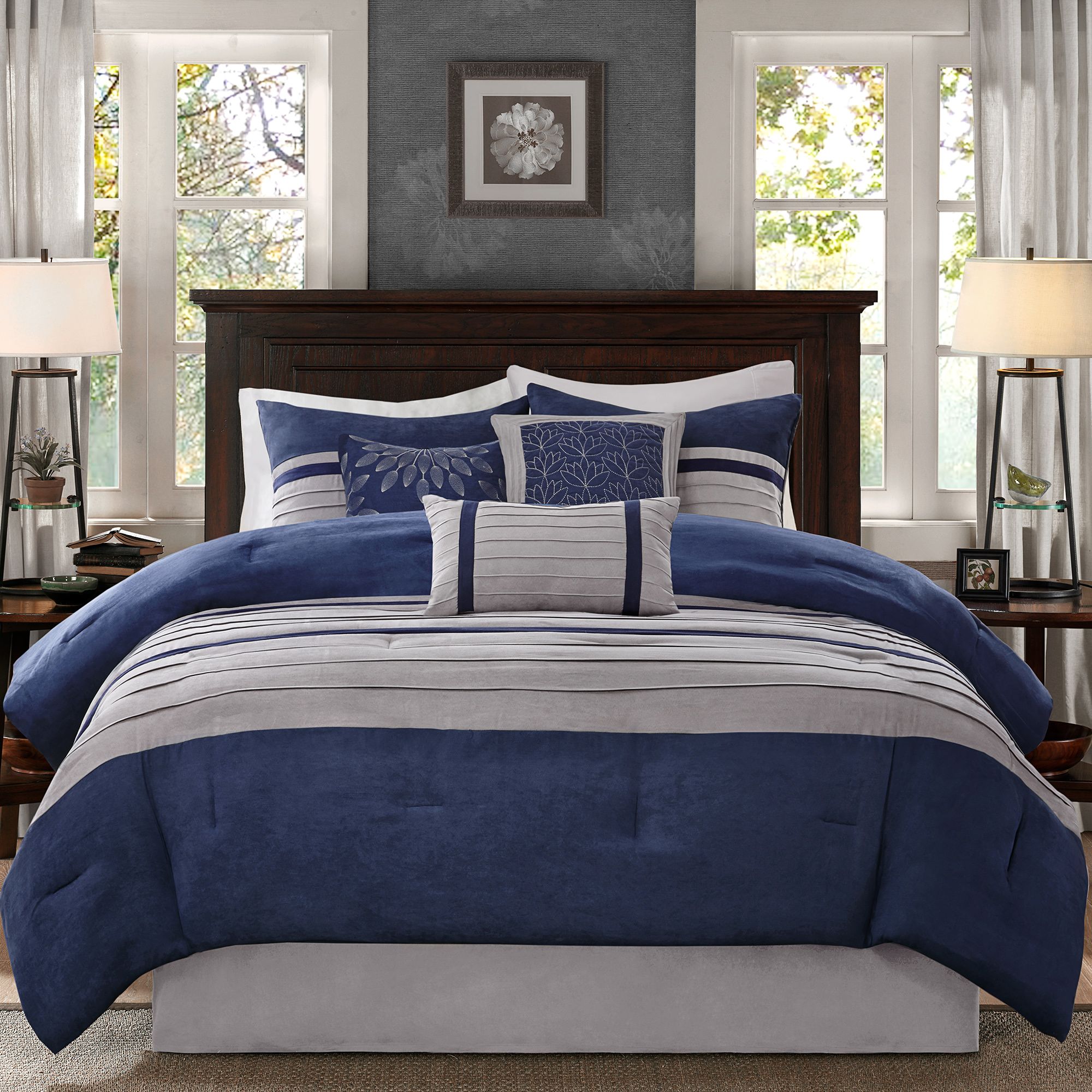 Palmer Blue and Gray Pieced Queen 7-Piece Comforter Set