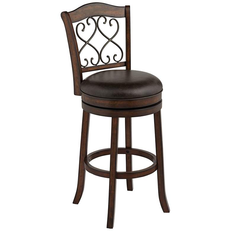 Newton 30&quot; Brown Faux Leather and Wood Swivel Bar Stool