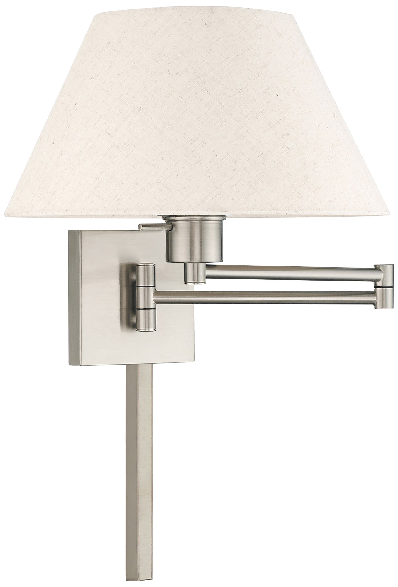 Brushed Nickel Swing Arm Wall Lamp with Oatmeal Empire Shade 94C04