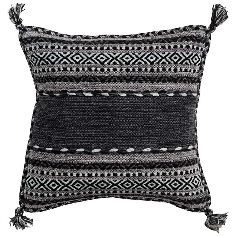 Surya Trenza Light Gray Black 20&quot; Square Decorative Pillow
