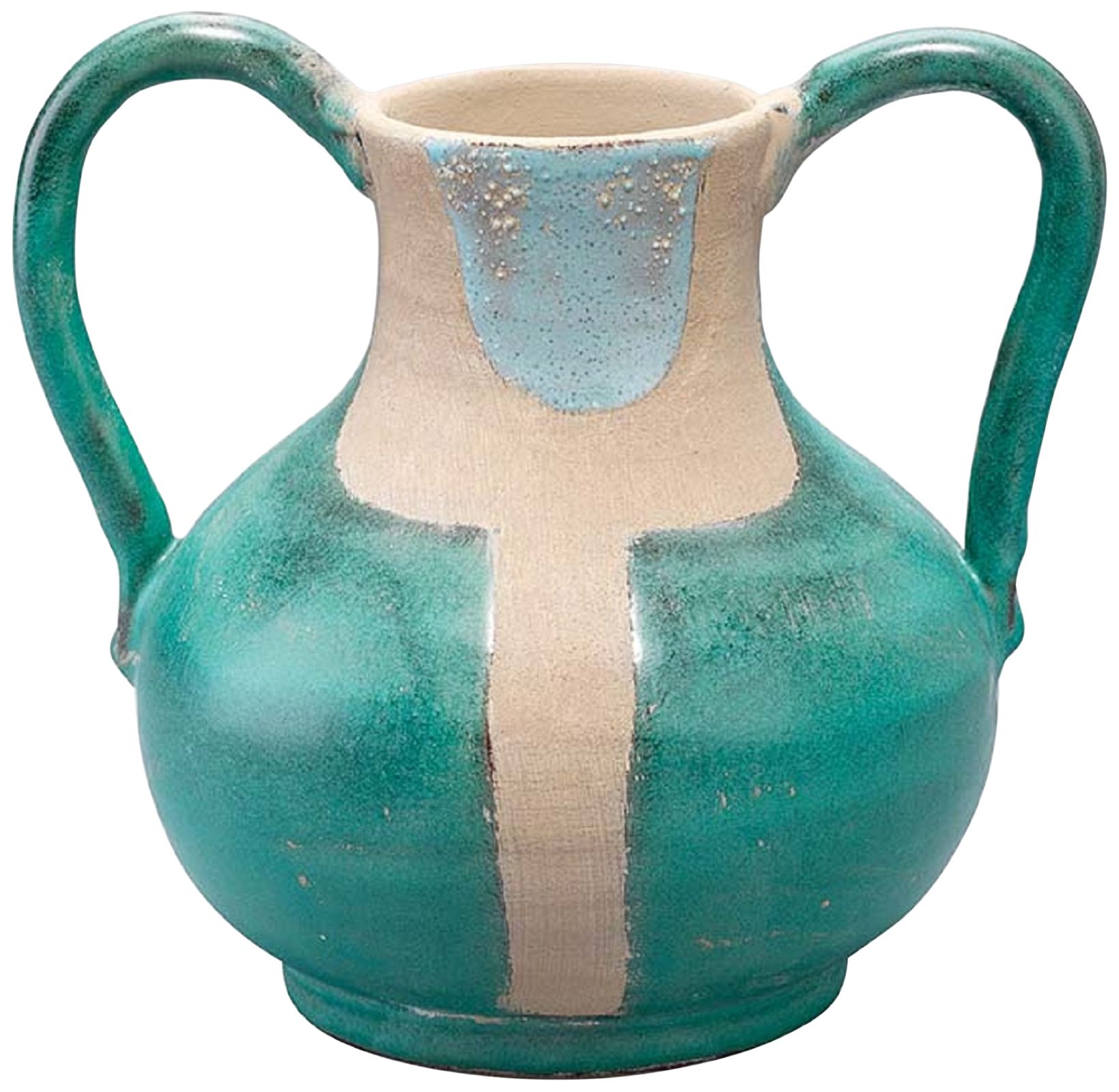 Maye 8"W Aqua Natural Ceramic Two Handled Decorative Vessel
