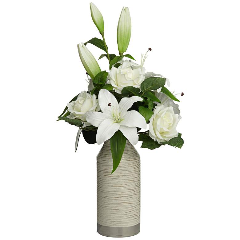 White Rose and Lily 24&quot; High Faux Flowers in Vase