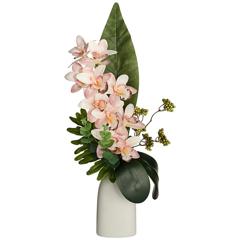 Pink Cymbidium Orchid 21&quot; High Faux Flowers in Vase
