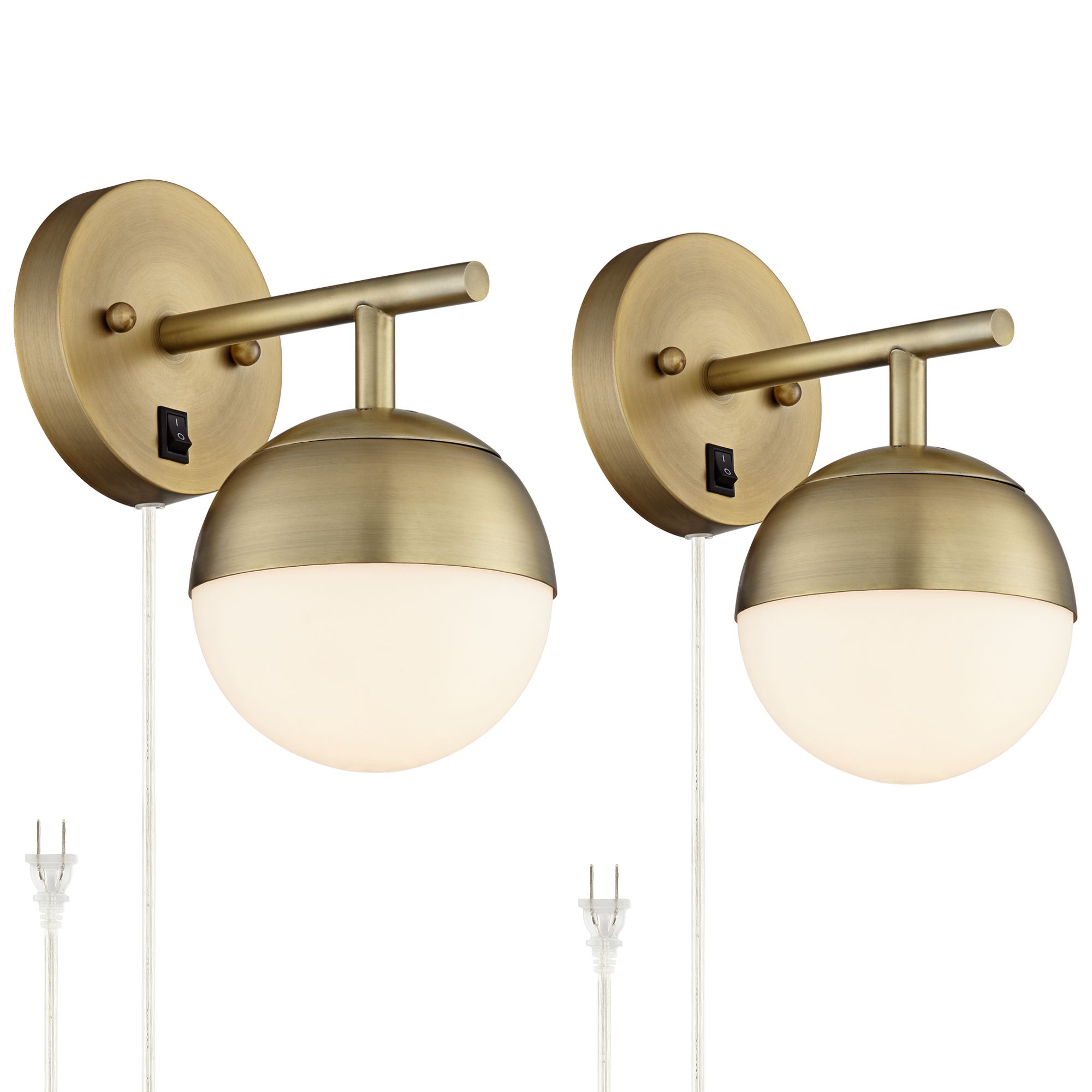 360 Lighting Luna Brass Plug-in Wall Lamps Set Of 2 With Smart Sockets