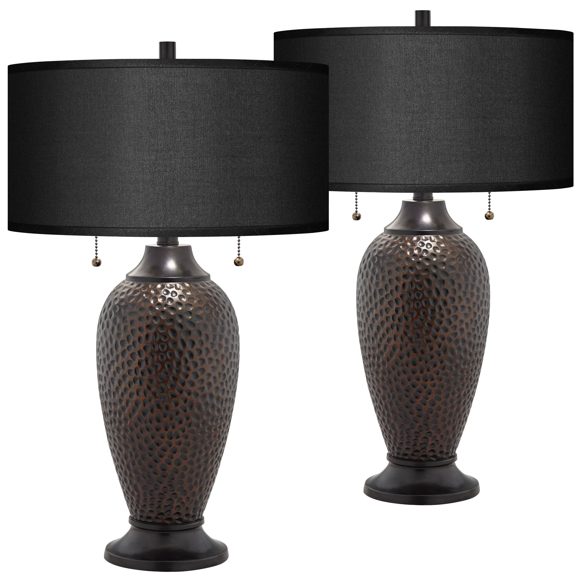 Black Faux Silk and Hammered Bronze Table Lamps Set of 2 95V93