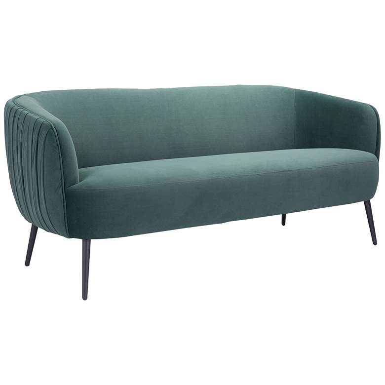 Image 1 Zuo Karan 70" Wide Pleated Green Velvet Sofa