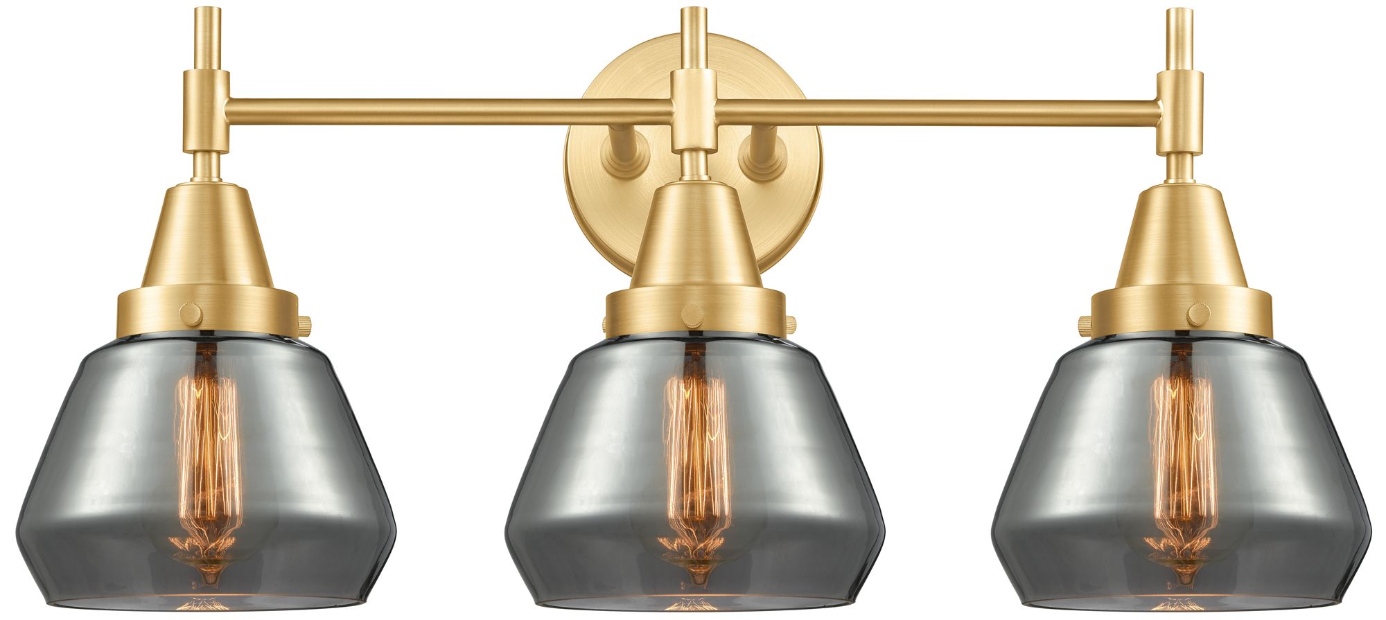 Innovations Lighting Caden Fulton 24.75"w 3 Light Gold Bath Vanity Light W/ Plated Smoke Sh