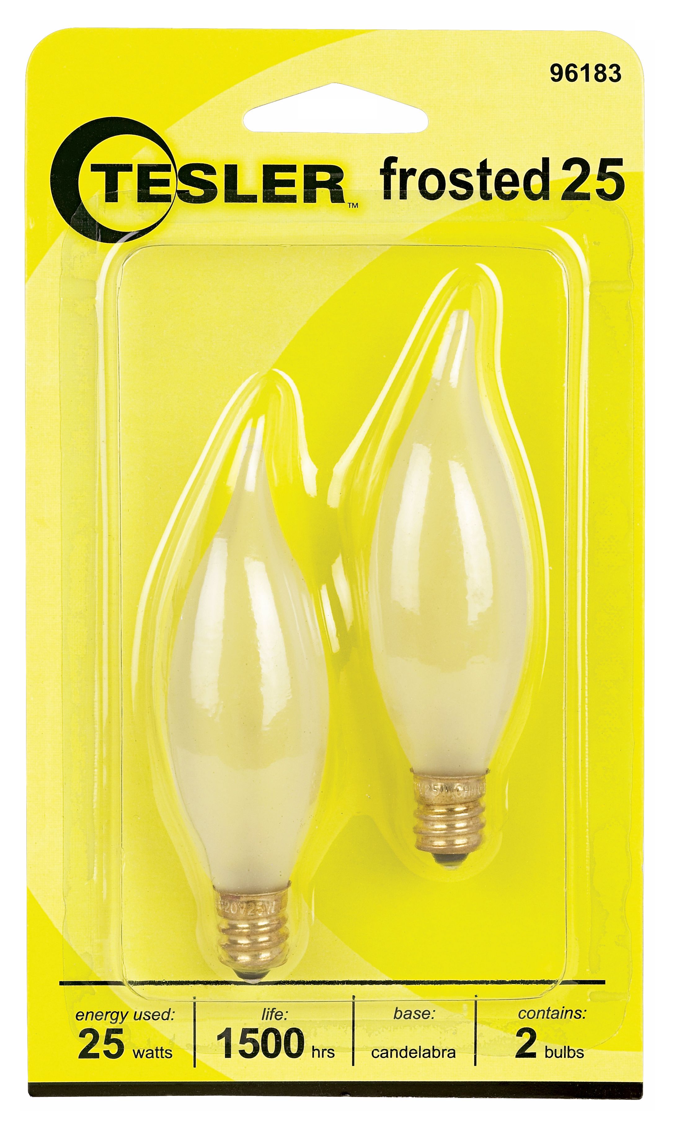 Tesler 25 Watt 2-Pack Frosted Bent Tip Candelabra Bulbs