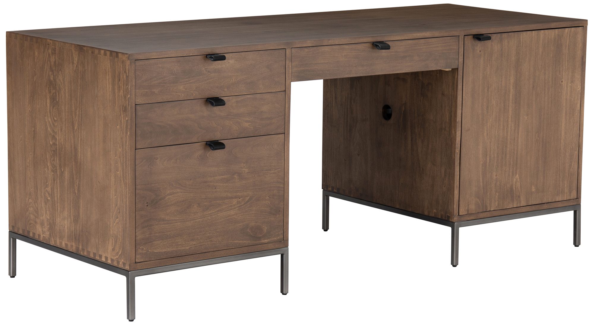 Trey 70" Wide Auburn Poplar and Iron 4-Drawer Executive Desk