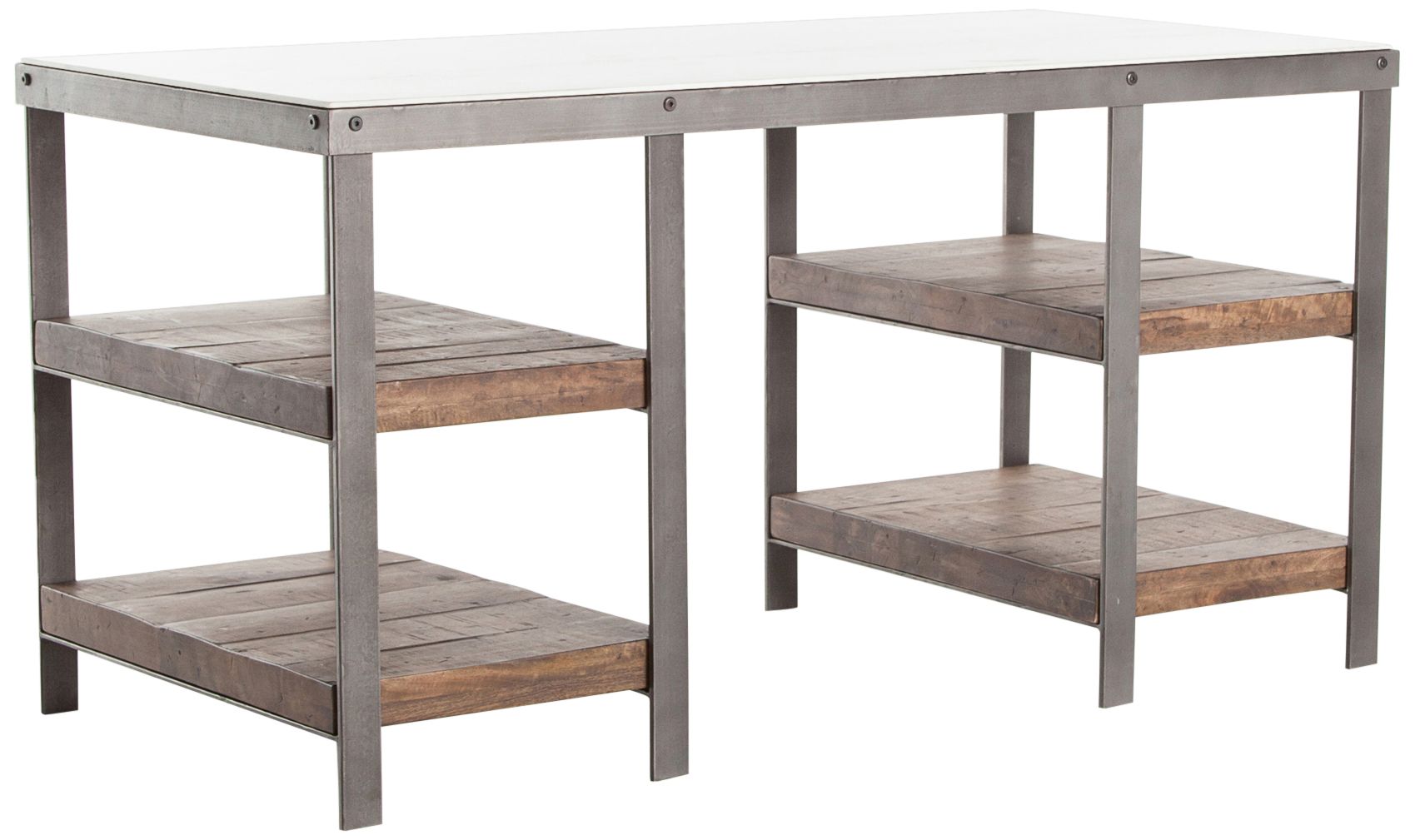Elliot 60" Wide Iron Mango Wood and Marble 6-Shelf Desk