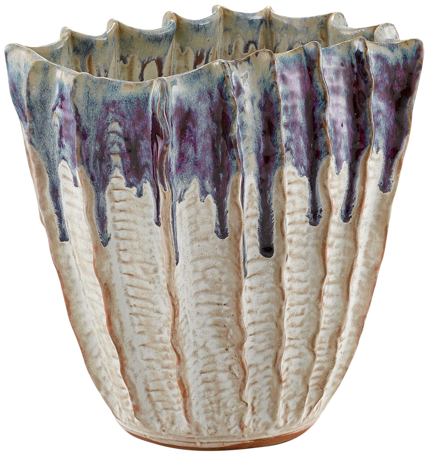 Sea Horizon 12"W White with Blue Purple Drip Decorative Vase