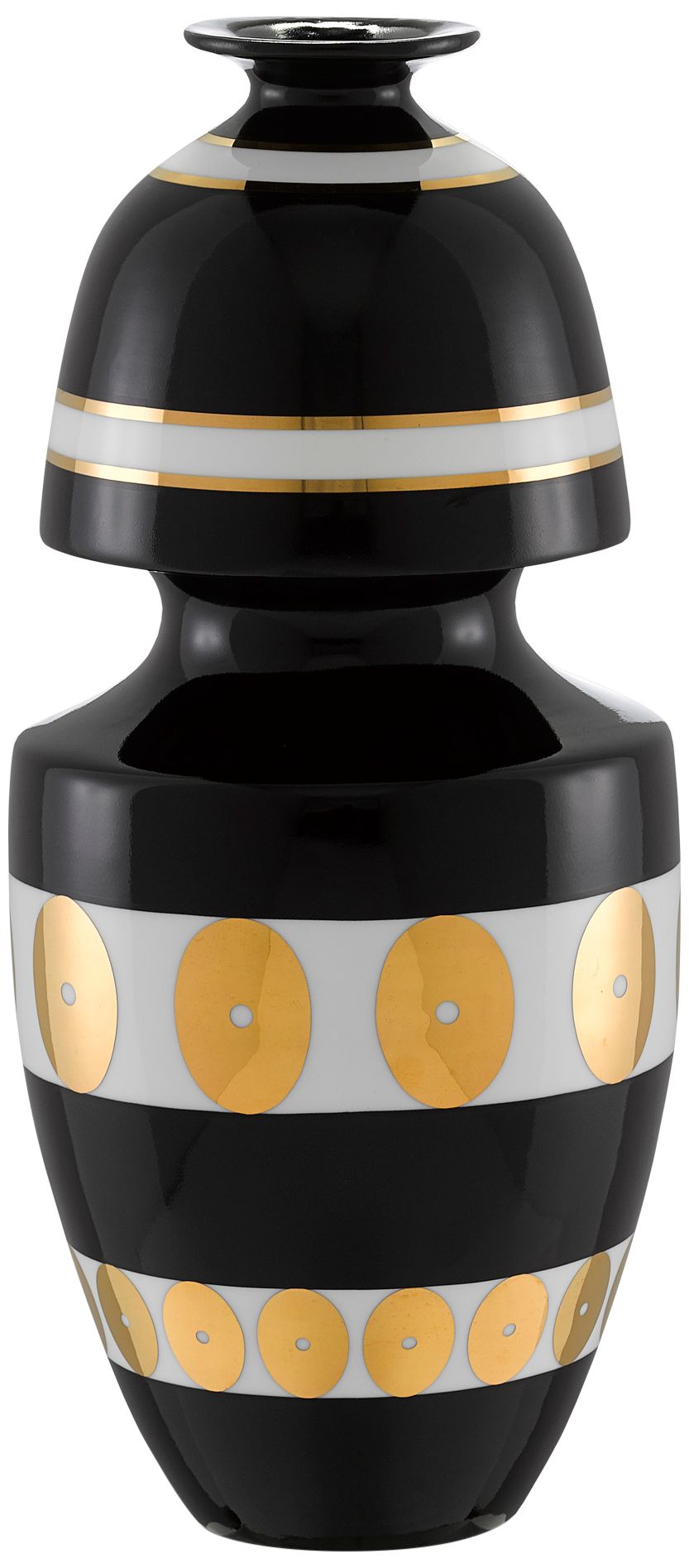 De Luca 16"H Black and Gold Porcelain Gourd Decorative Vase