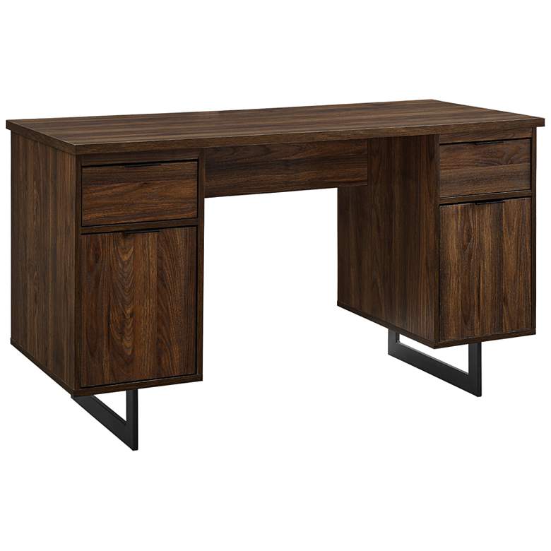 Image 2 Dark Walnut 54" Wide Wood Executive Desk with Dual Storage