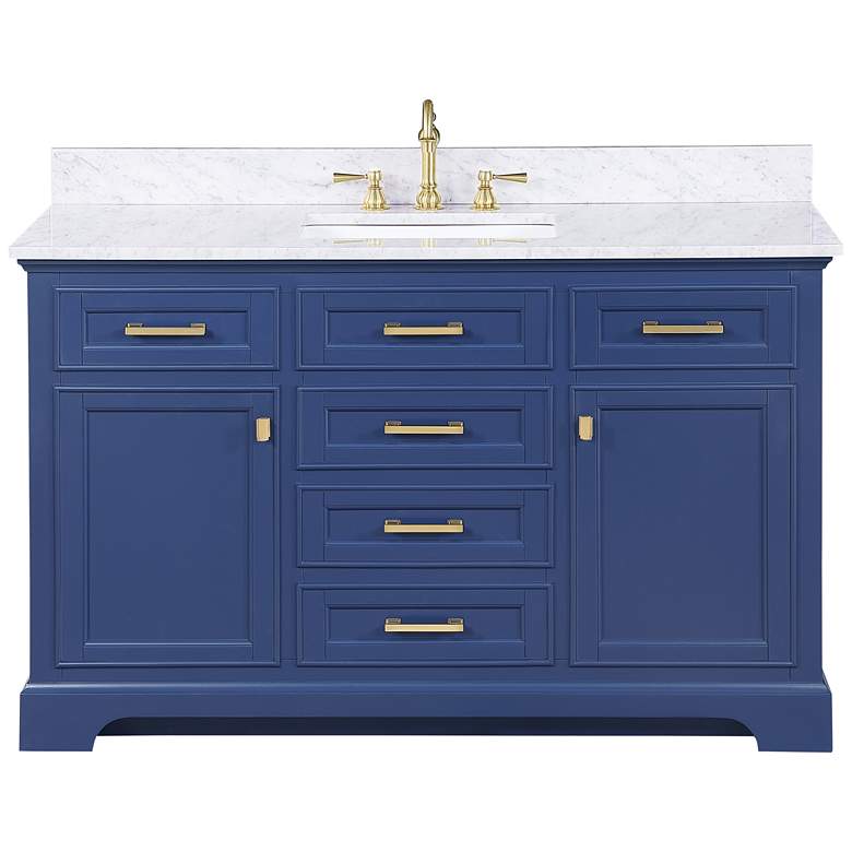 Milano 54&quot; Wide Blue Wood 6-Drawer Single Sink Vanity
