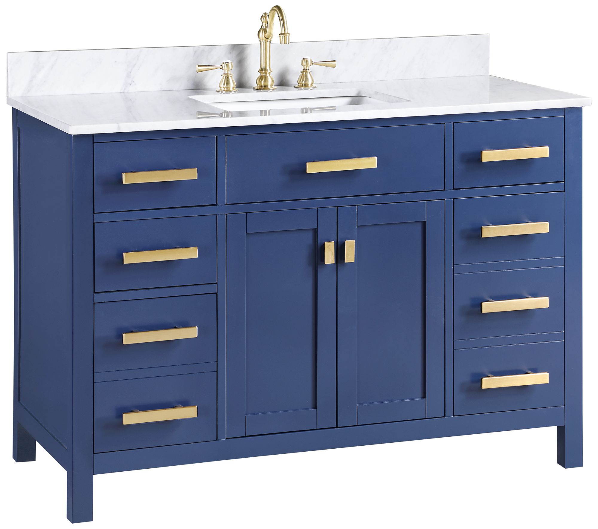 Valentino 48" Wide Blue Wood 5-Drawer Single Sink Vanity