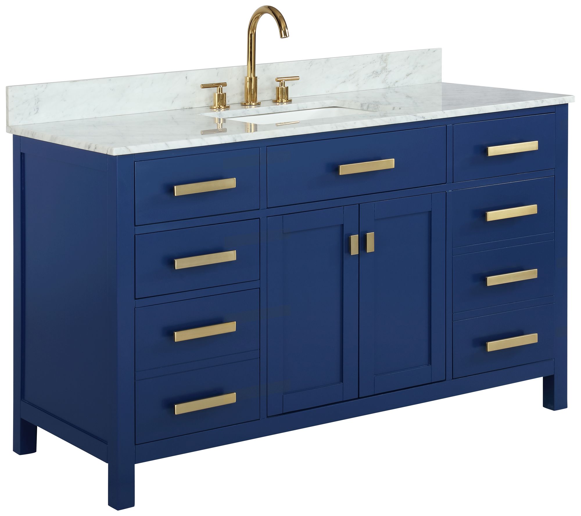 Valentino 54" Wide Blue Wood 5-Drawer Single Sink Vanity
