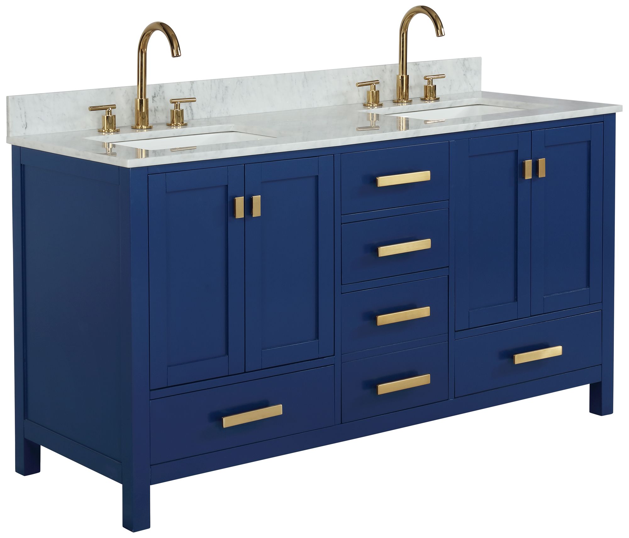 Valentino 60" Wide Blue Wood 5-Drawer Double Sink Vanity