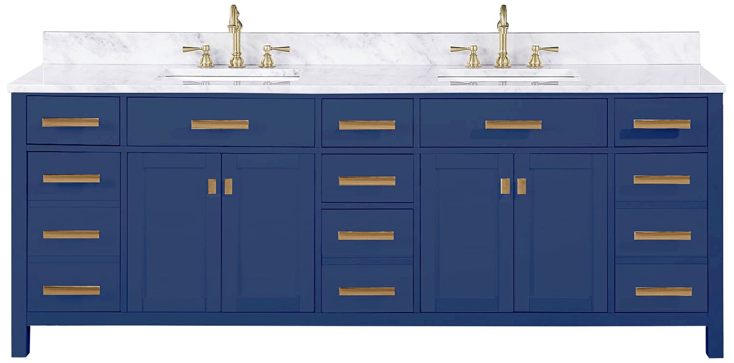 Valentino 84" Wide Blue Wood 7-Drawer Double Sink Vanity