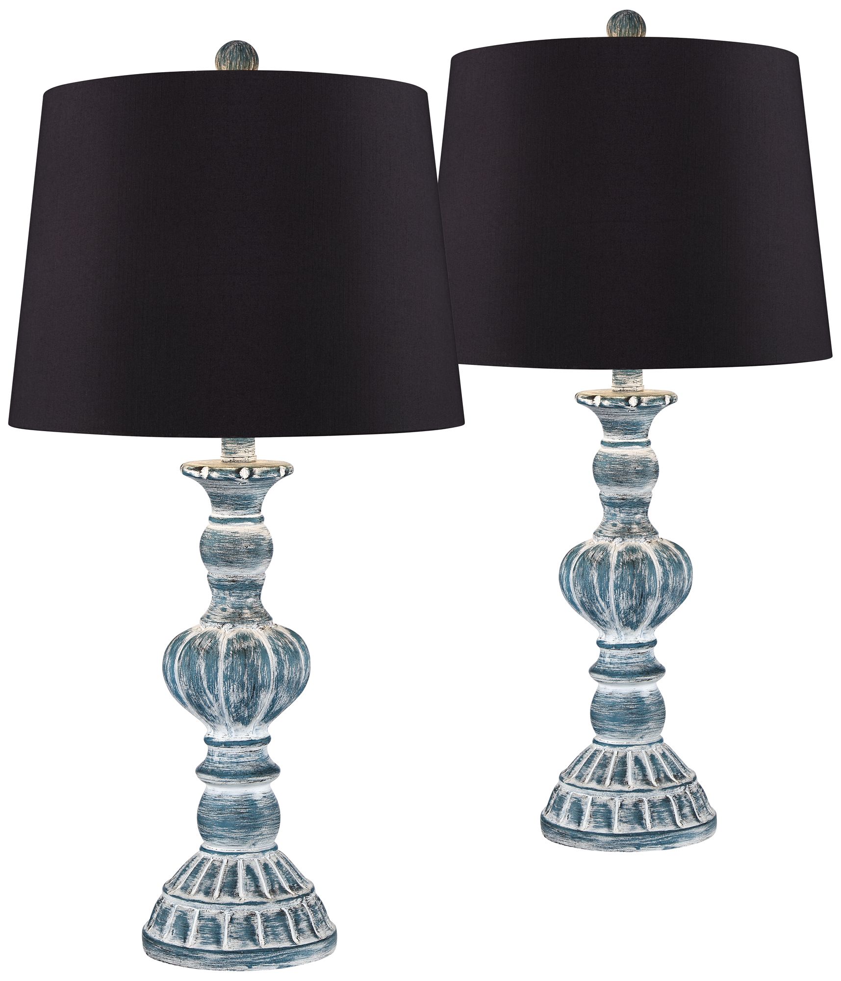 Tanya Blue Wash Black Shade Table Lamps Set of 2