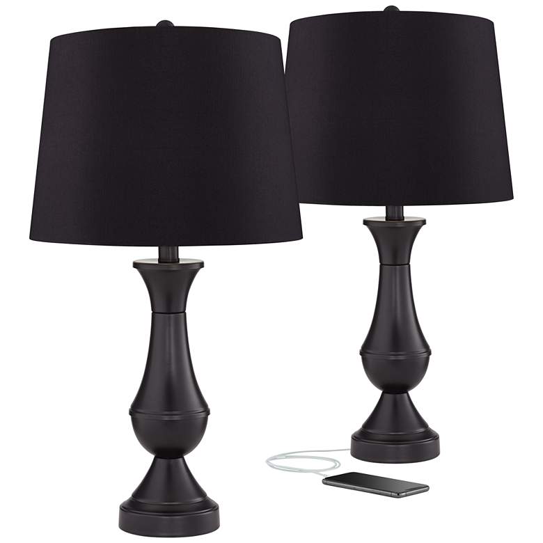 Image 1 Black Shade USB LED Touch Table Lamps Set of 2