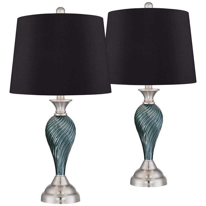 Arden Green-Blue Glass Twist Black Shade Table Lamps Set of 2